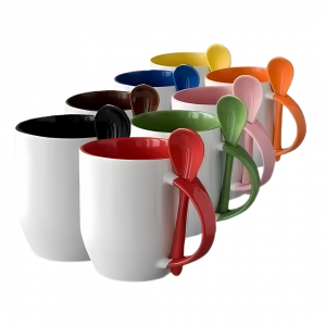 Caneca Colorida Com Colher  Capacidade - 330 ml    Canecas Importadas  Classe AAA  Excelente Qualidade