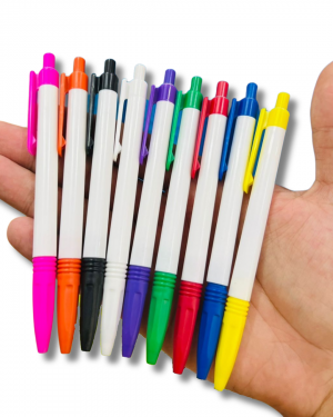Caneta Personalizada c/ ponta colorida plástico branco     