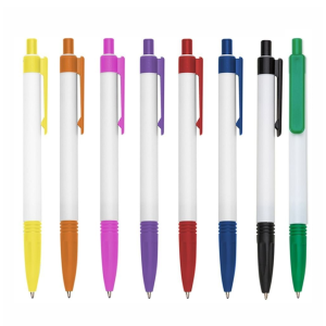Caneta Personalizada c/ ponta colorida plástico branco     
