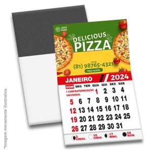 Ímã de Geladeira com Calendário 2024 Couché 250g + Manta Magnética Arte - 5.3cm x 4.3cm  (Tamanho Final - 5cm x 4cm) 4x0 (Frente Colorido x Verso Cor da Manta)  Refile 