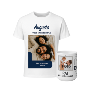 kit pai de família      Camisa de Poliéster Personalizada + Caneca de Porcelana Personalizada